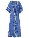 Ilima Flower Lei Caftan Hawaiian Dress Blue One-Size Fits S to 4XL (2-26)