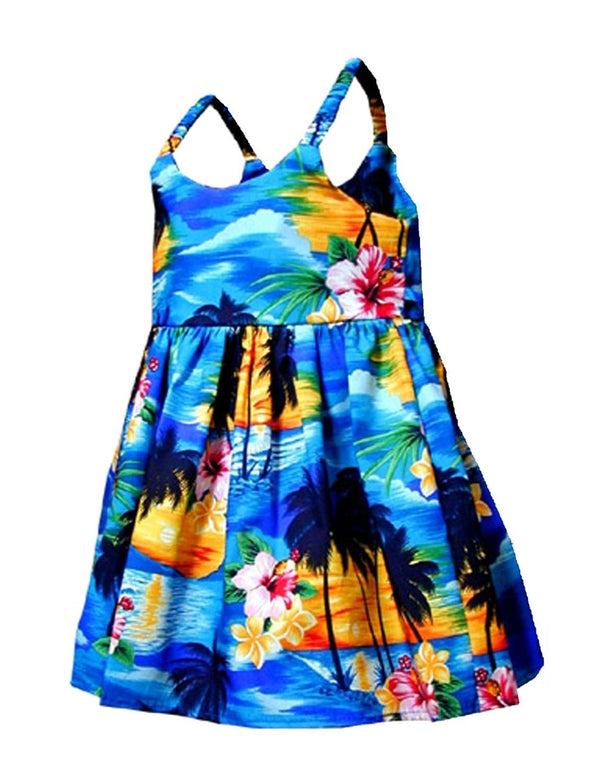 Island Sunset Sundress for Girls Blue Pacific Legend