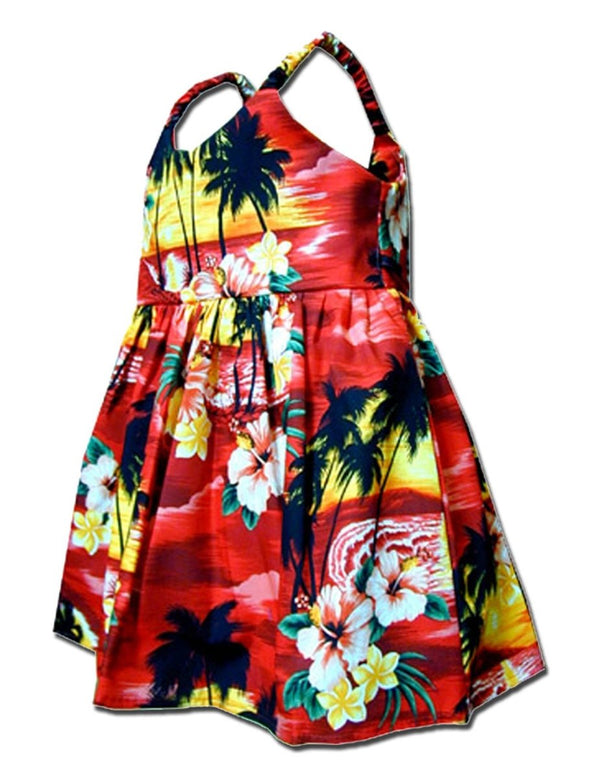 Island Sunset Sundress for Girls Red Pacific Legend