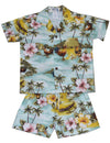 Kauai Roosters Toddler Boys Hawaiian Shirt Set Green KY