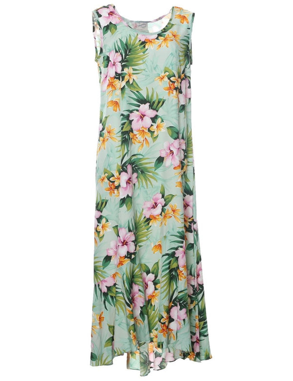 Liliha Tea Length Sleeveless Hawaiian Dress Sage XL
