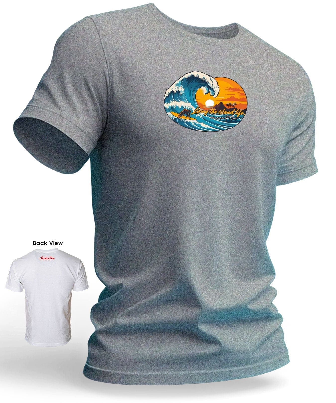thumbnail image 2 of Hawaiian Style Island Hang Loose Shaka Surfboard T-Shirt – 100% Cotton, White, Short Sleeve For Men & Women 2 of 6