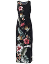 Long Maxi Hawaiian Dress Birds of Paradise Hibiscus Design Black Royal Creations