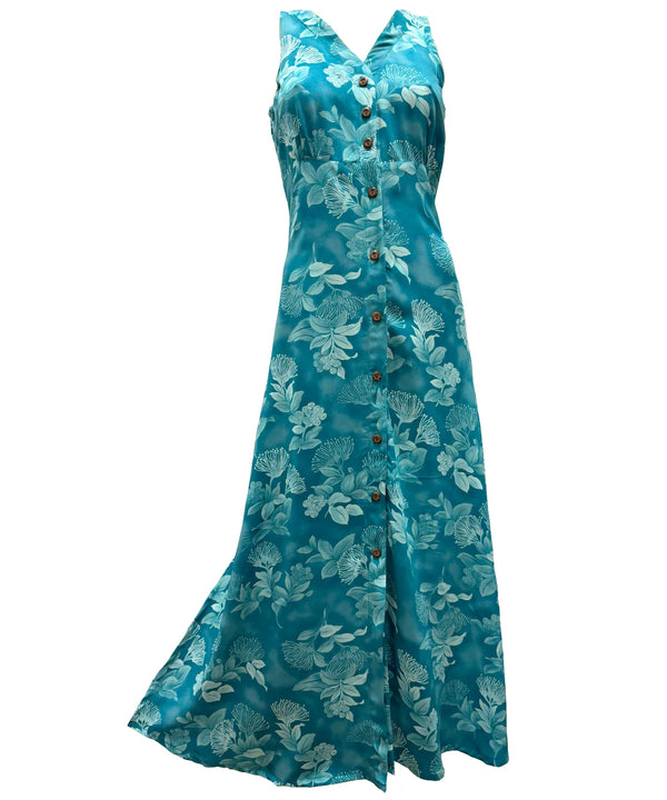 OHIA Turquoise Maxi Long Cocktail Hawaiian Dress Turquoise