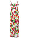 Long Hawaiian Smock Dress Hibiscus Watercolor White Size Two Palms