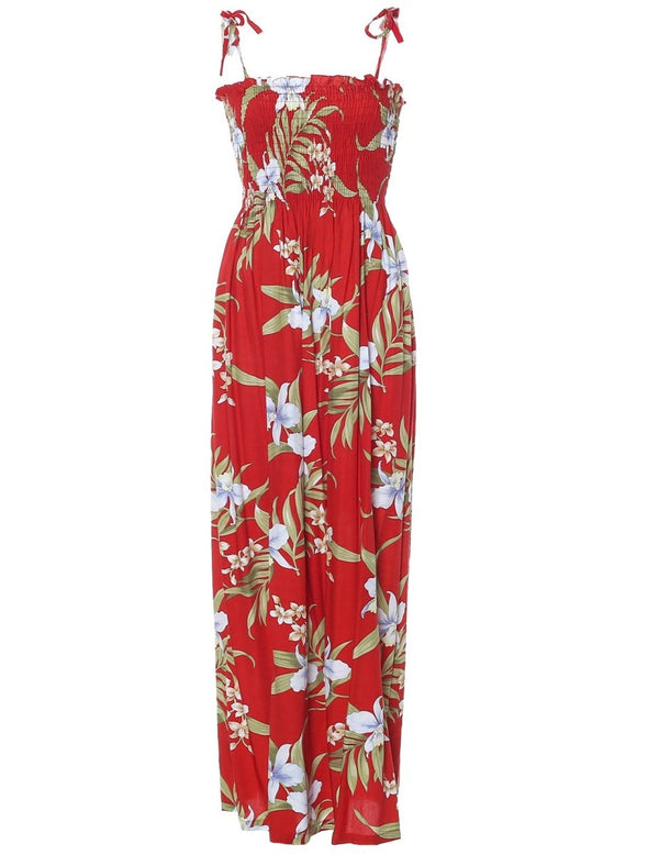 Long Hawaiian Smock Dress Pali Orchid Red Fits XS to XL (2-16) Two Palms