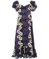 Long Muumuu Dress Royal Hibiscus with Sleeves Purple