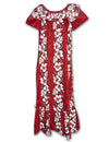Long Hawaiian Muumuu Tropical Hibiscus Red KY