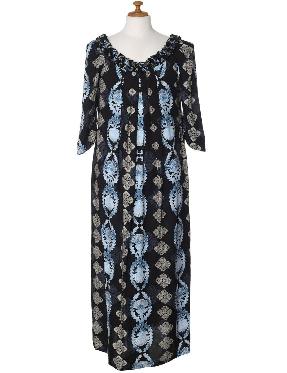 Long Muumuu Dress 3/4 Sleeve Kamamalu Black / L Long Muumuu Dress 3/4 Sleeve Kamamalu Black / L