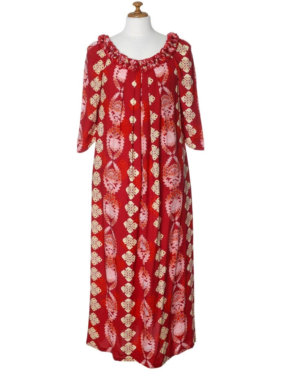 Long Muumuu Dress 3/4 Sleeve Kamamalu Red / XL Long Muumuu Dress 3/4 Sleeve Kamamalu Red / XL