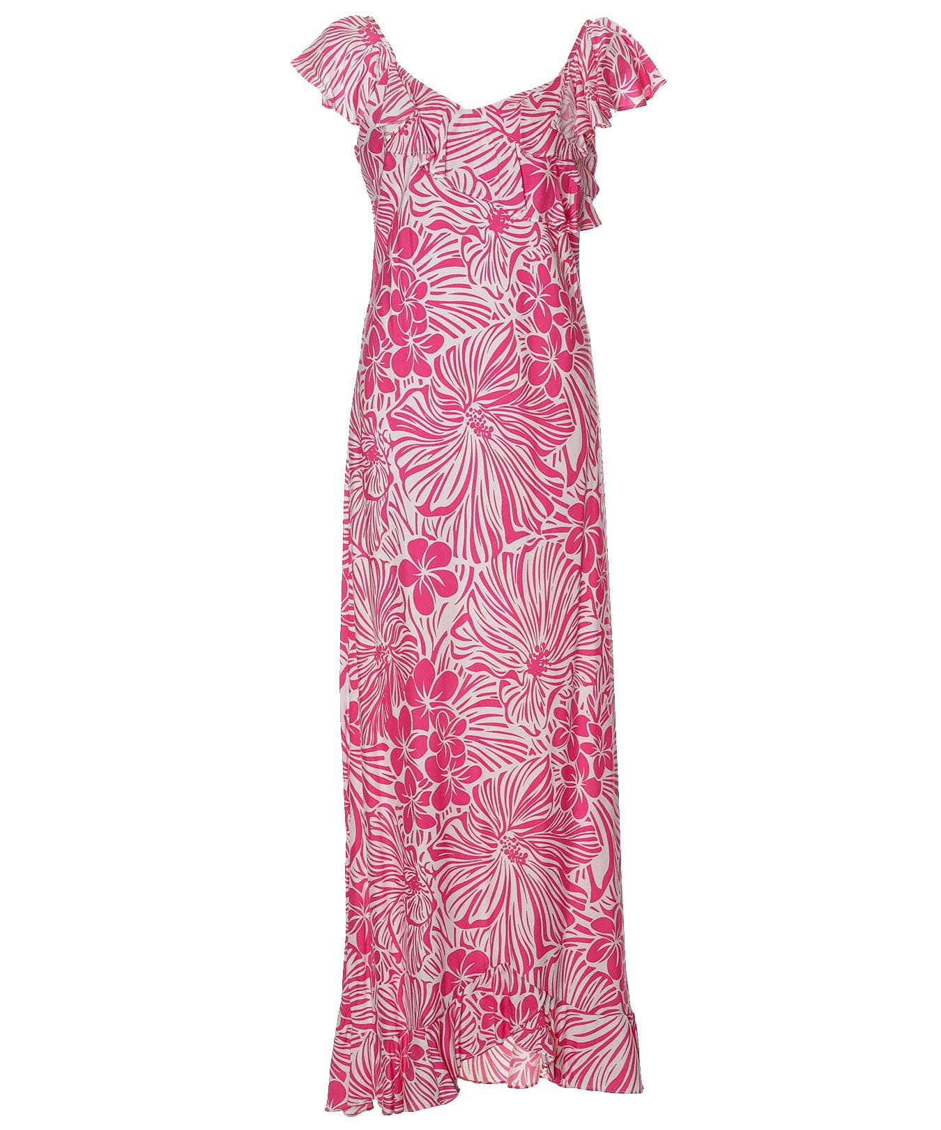 Pink Floral Long Ruffled Muumuu Dress Pink / XL Pink Floral Long Ruffled Muumuu Dress Pink / XL