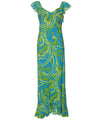 Waves Long Ruffled Muumuu Dress Blue