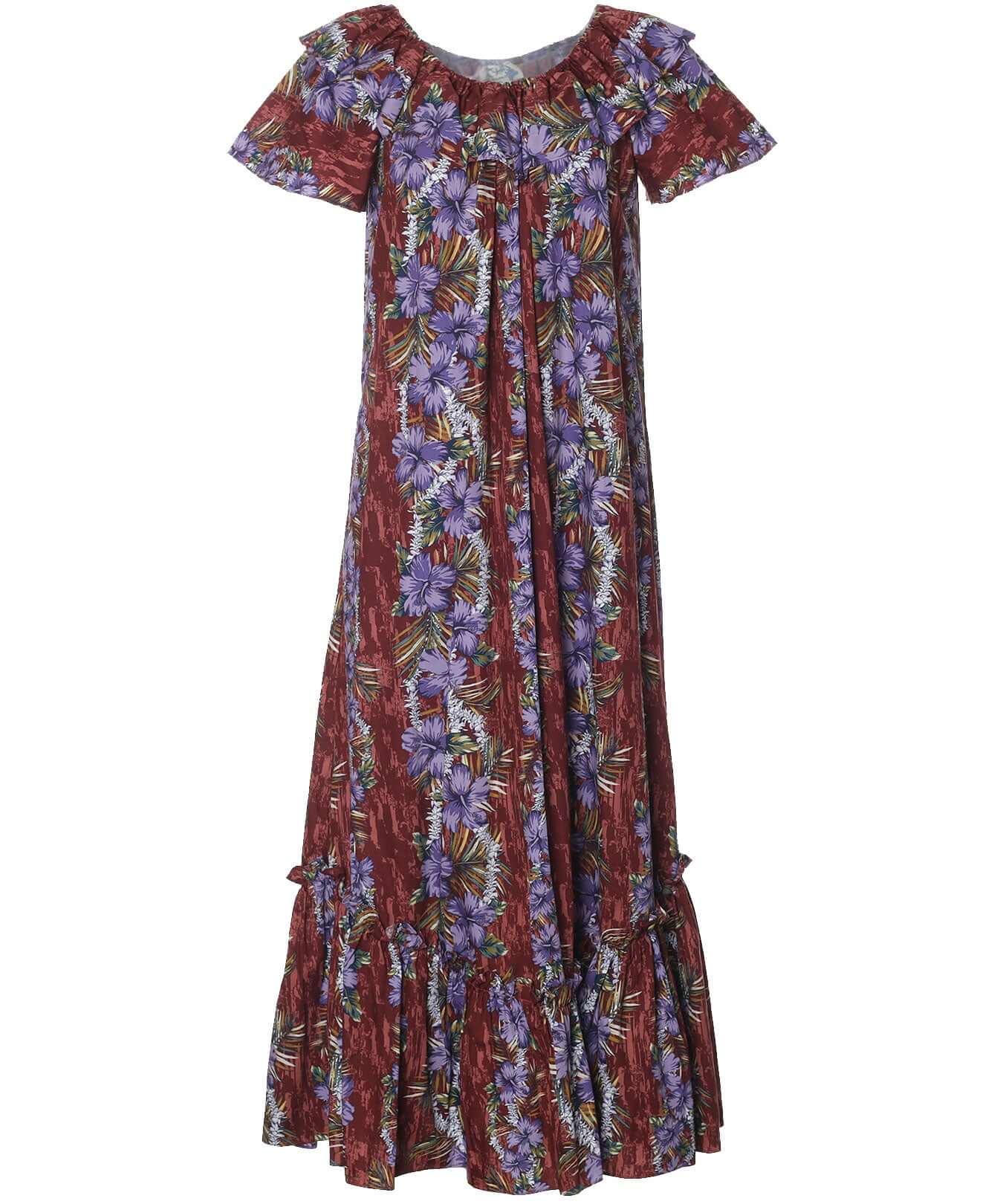 Long Muumuu Dress Relaxed Fit Kaimana Maroon / XL Long Muumuu Dress Relaxed Fit Kaimana Maroon / XL