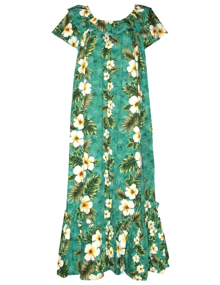 Long Muumuu Hawaiian Dress Kalea Green / 2XL