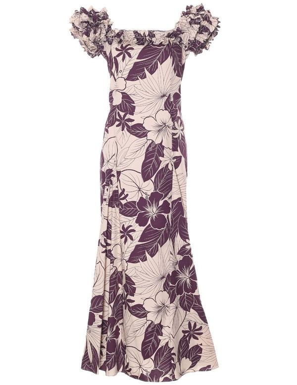 Long Ruffle Muumuu Dress Lanai Adventure Dark Purple
