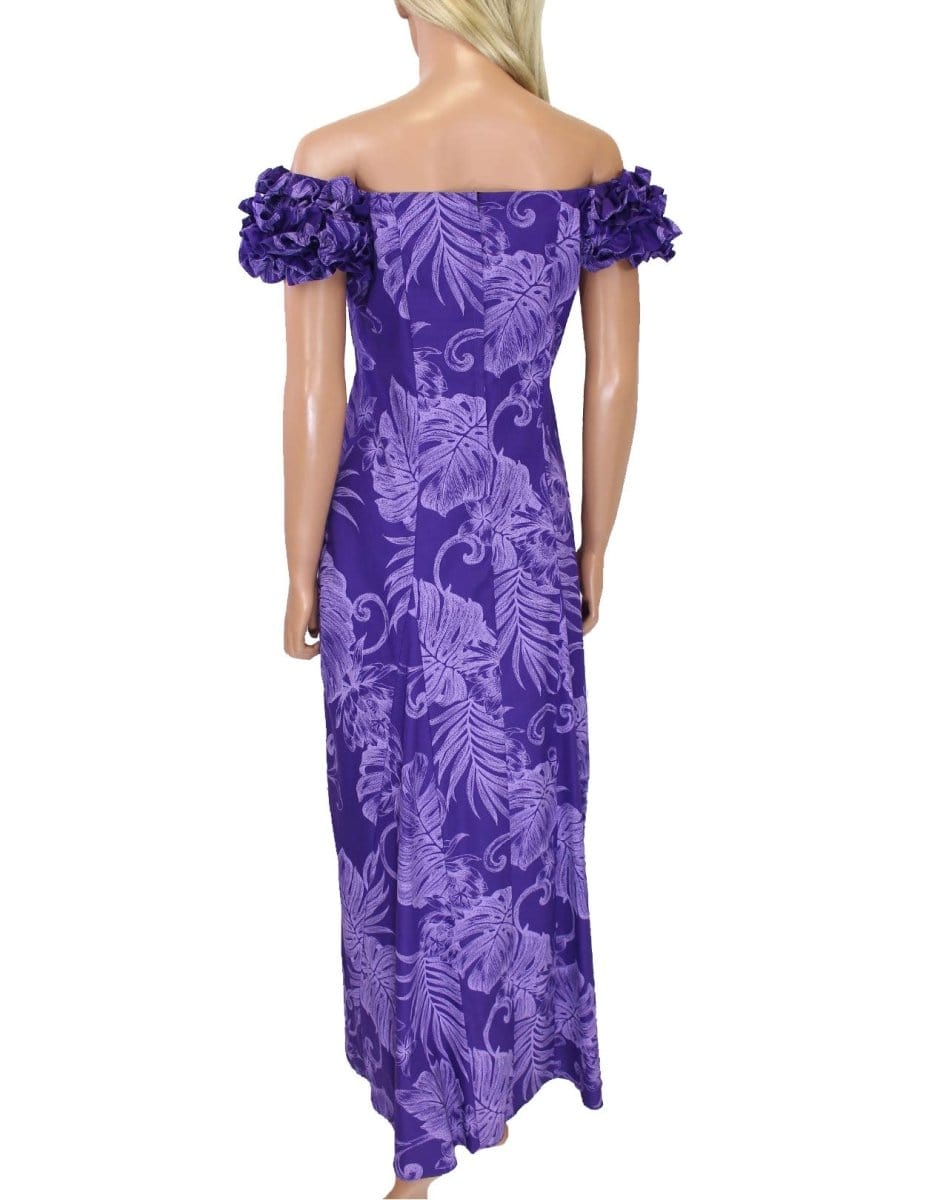 Long Ruffle Purple Muumuu Dress Monstera Ceres Purple / L Long Ruffle Purple Muumuu Dress Monstera Ceres Purple / L