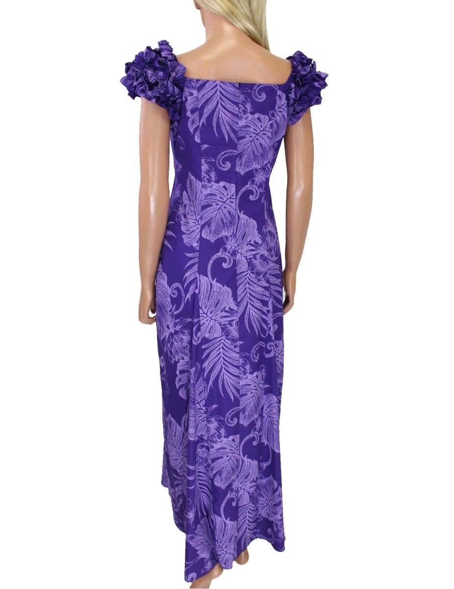 Long Ruffle Purple Muumuu Dress Monstera Ceres Purple / L Long Ruffle Purple Muumuu Dress Monstera Ceres Purple / L