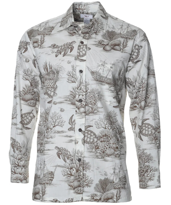 Coral Voyage Hawaiian Shirt Long Sleeves Natural