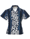 Luna Fitted Hawaiian Blouse Navy Royal Creations
