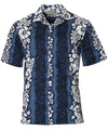 Luna Hawaiian Lei Design Beach Shirt Navy Royal Creations