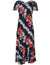 Plumeria Orchid Panel Maxi Hawaiian Dress Cap Sleeves Navy