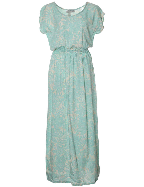 Kohala Forest Full Length Dress Cap Sleeves Aqua KY