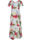Maxi Hawaiian Dress Cap Sleeves Haiku Aloha Cream
