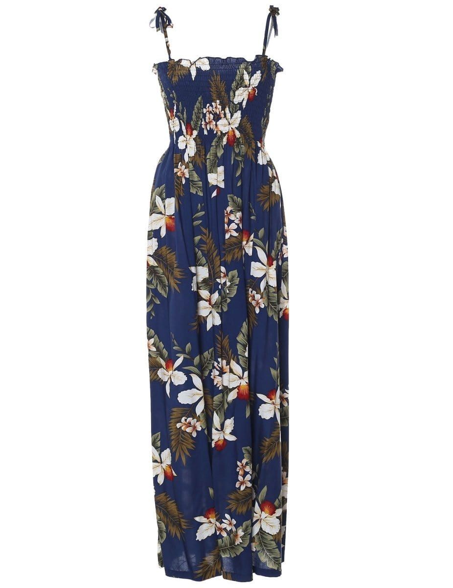 Maxi Long Smock Floral Hawaiian Dress Hanapepe Navy / Fits XS to XL (2-16) Maxi Long Smock Floral Hawaiian Dress Hanapepe Navy / Fits XS to XL (2-16)