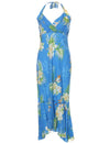 Mid Length Halter Dress Fern Hibiscus Sky Blue