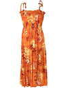 Midi Hawaiian Dress Smock Elastic Top Moonlight Scenic Orange Fits XS to XL (2-16) Two Palms
