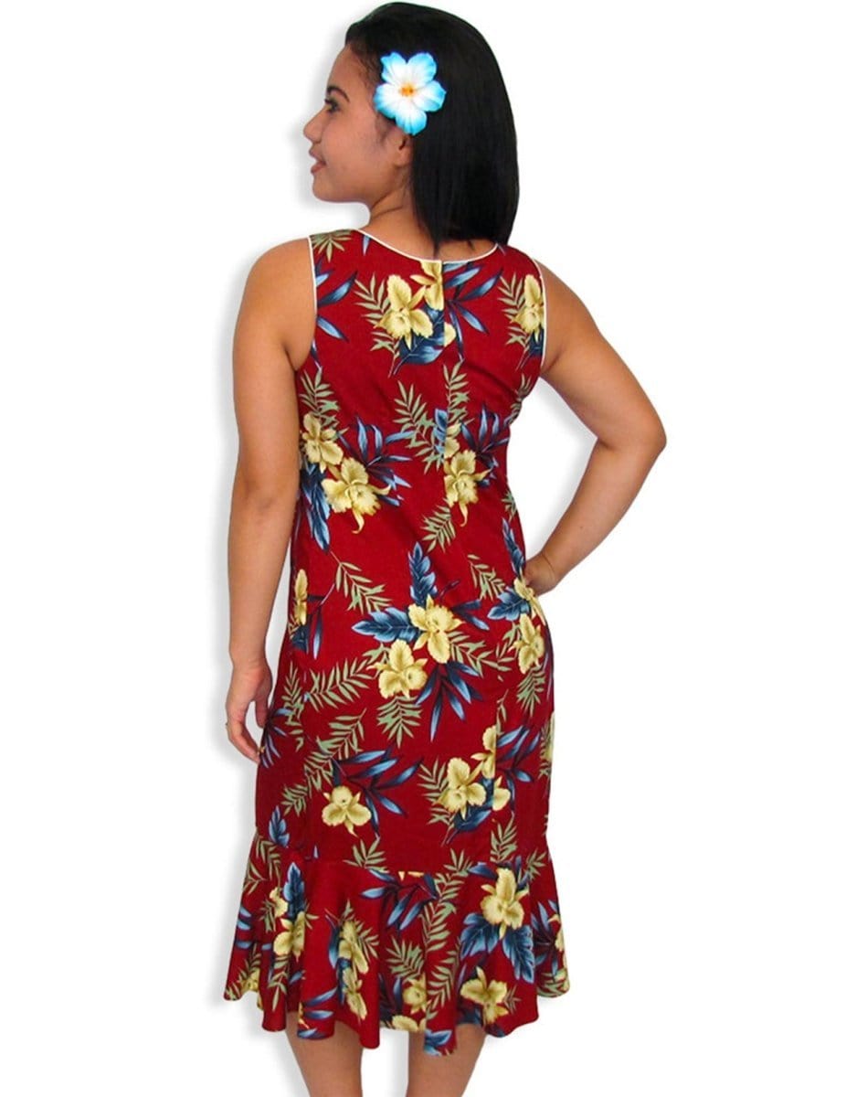 hawaiian midi dress Hawaiian Dress Midi with Sleeves Island Tuberose