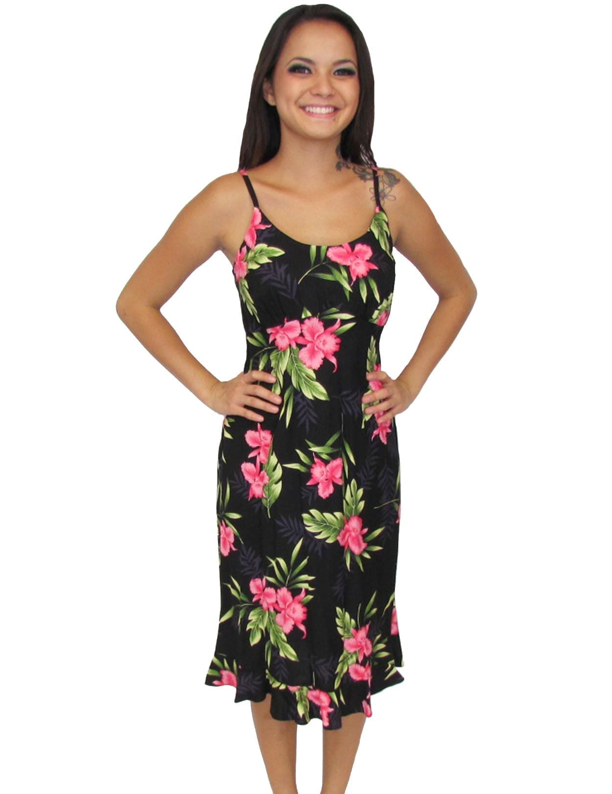 black hawaiian dress Waikiki Meaaloha Muumuu with Sleeves matching items available. Hawaiian Dress Midi Slip Black