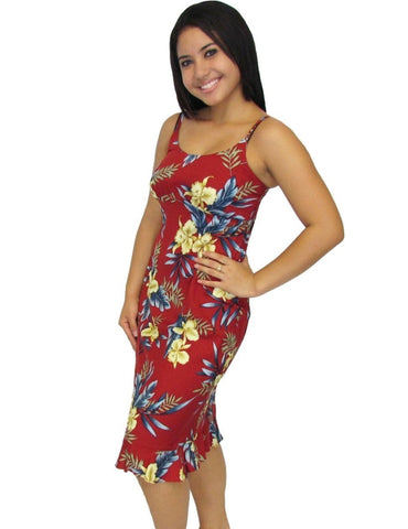 Midi Slip Hawaiian Dress Okalani Red Red / M