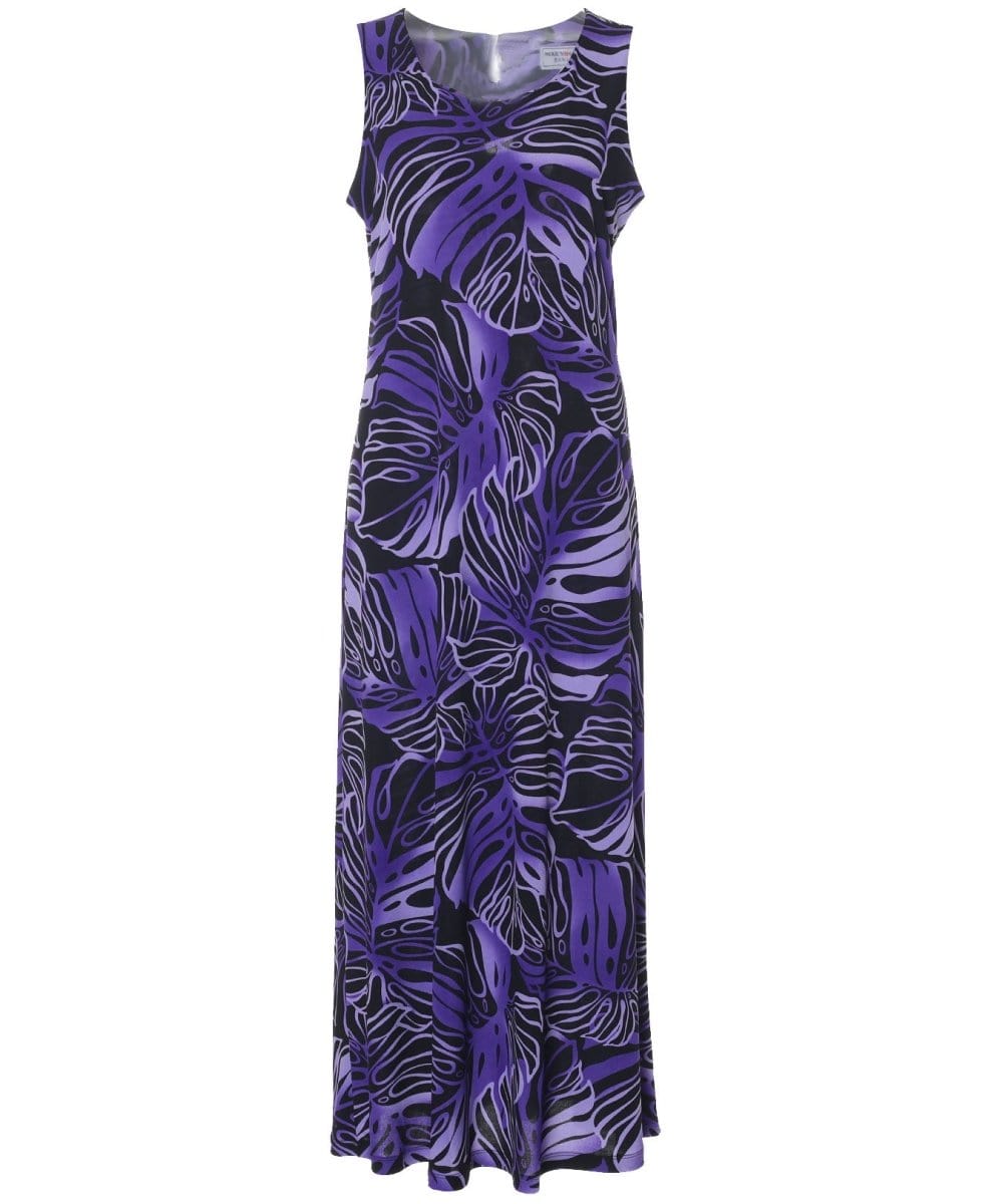 Monstera Print Magenta Formal Hawaiian Dress - In Hand Screen Printed Special Fabric 2678