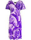 Monstera Paradise Knee Length Dress with flutter Sleeves Purple M