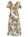 Nalani Long Rayon Hawaiian Dress Maxi V-Neck Tea Length
