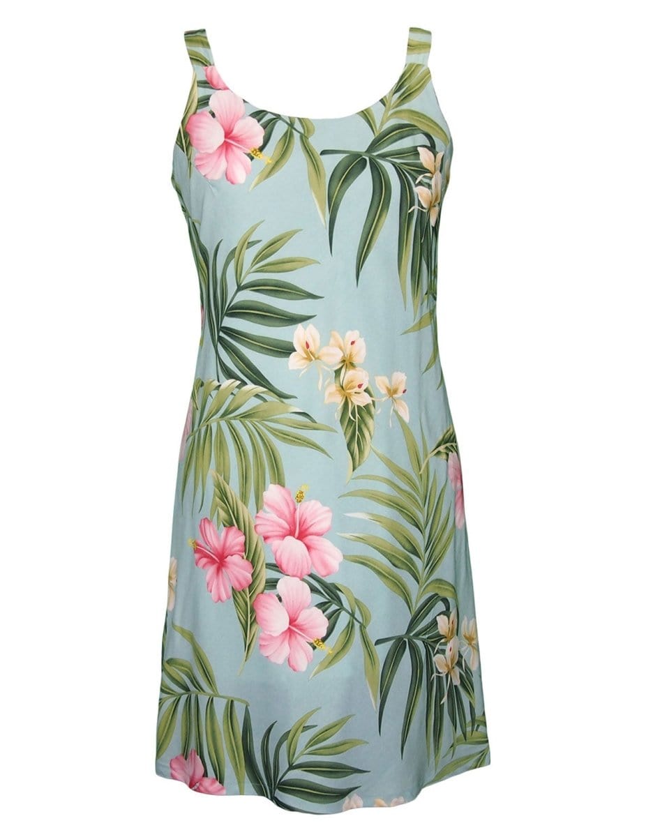 Nalani Short Hawaiian Rayon Dress Aqua / L Nalani Short Hawaiian Rayon Dress Aqua / L