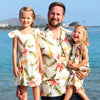 The beige color designer Hawaiian print with orchids flowers family matching set, made in Hawaii