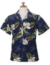 Orchids Makani Camp Hawaiian Shirt for Women Navy KY