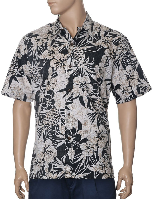 Pineapple Garden Dress Hawaiian Shirt Black Two Palms