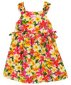 Plumeria Bunch Girls Hawaiian Dress with Side Ties Cream