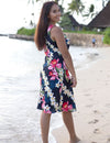 Plumeria Orchid Panel Knee Length Short Dress Navy Two Palms