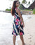 Plumeria Orchid Panel Knee Length Short Dress Navy Two Palms