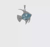 Sterling Silver Polished Crystal Angel Fish Pendant 30 mm