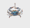 Sterling Silver Polished Enameled Blue Crab Pendant
