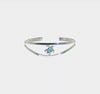 Sterling Silver Polished and Antiqued Blue Crystal Turtle Bangle