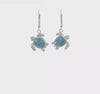 Sterling Silver Polished Blue Crystal Turtle Dangle Leverback Earrings