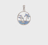 Sterling Silver Blue Created Opal Dolphins & Palm Pendant