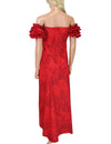 Red Long Ruffle Muumuu Dress Monstera Ceres - ShakaTime