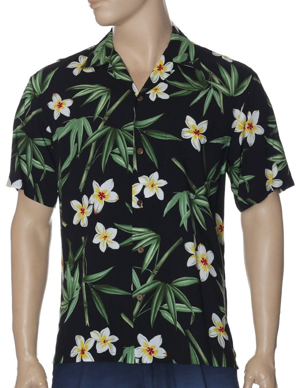 Resort Rayon Aloha Shirt Bamboo Black Two Palms